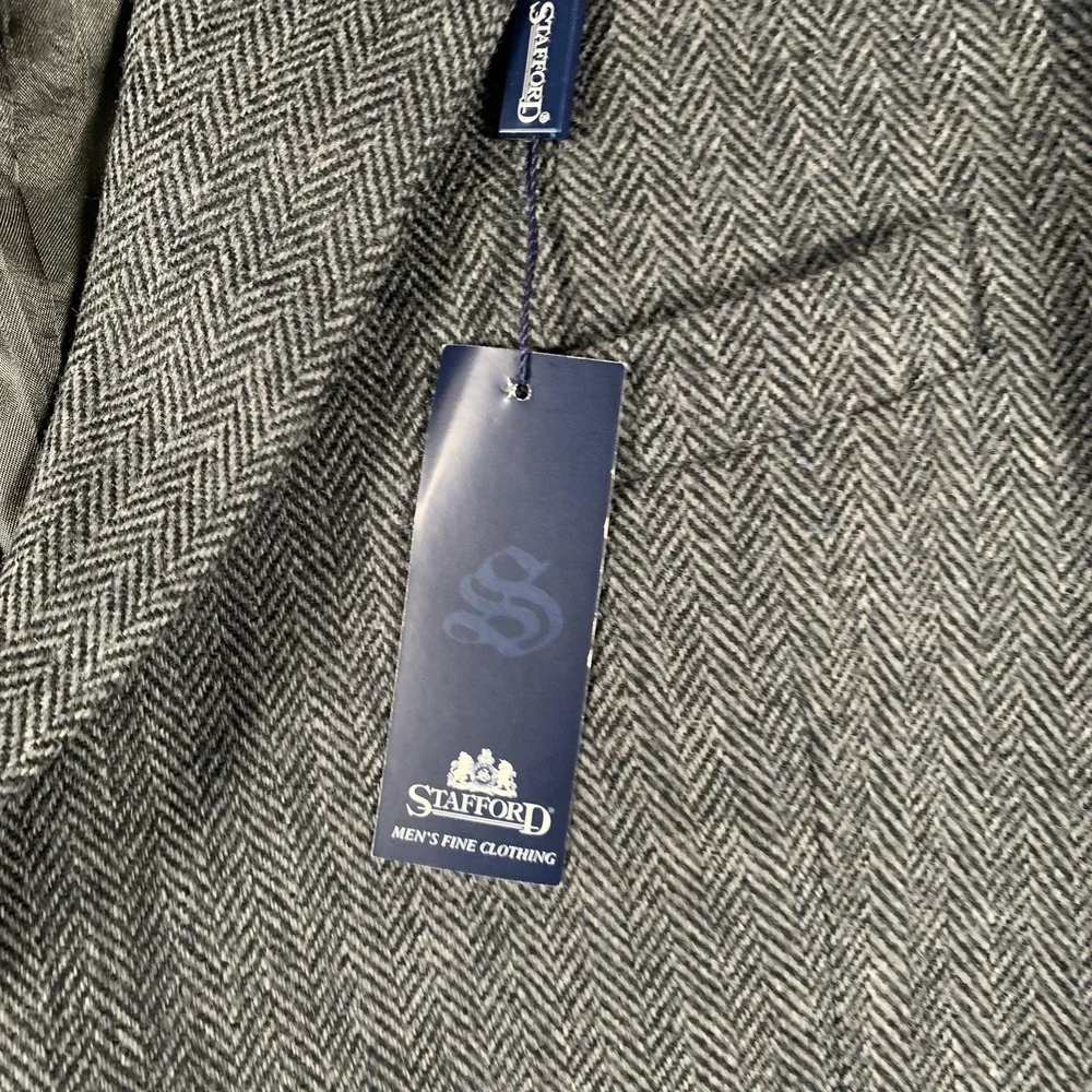 Stafford Blazer Mens 46‎ Long Gray Herringbone Lambswool Blend Sport Coat Wool